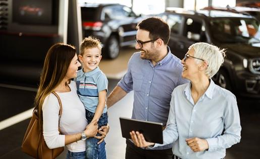 A family of three buying a new car